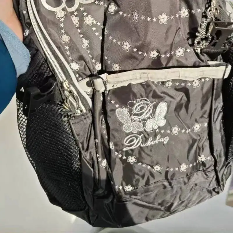 Bloom Retro Large Capacity Black Backpack College Student Print Schoolbag Women 2025 Vintage Versatile Y2k Backpacks Aesthetic