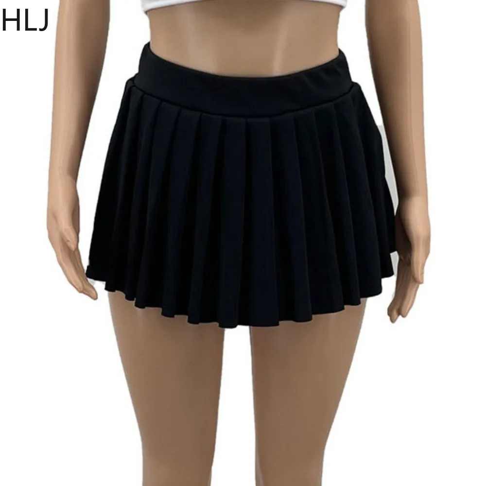 HLJ Fashion Trend Y2K Streetwear Women Round Neck Loose Tshirt And Pleated Mini Skirts Two Piece Sets Outfits Sweet 2pcs Suits