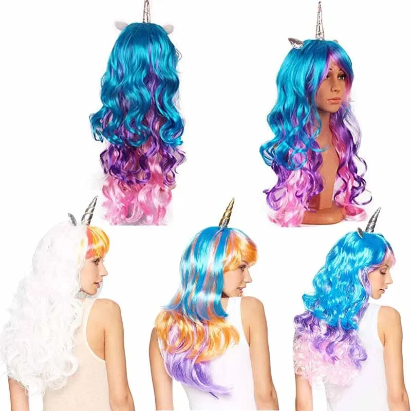 Cosplay Wig Headband Halloween Costumes kid adult Unicorn theme birthday New Year Masquerade dress up Christmas Decoration gift