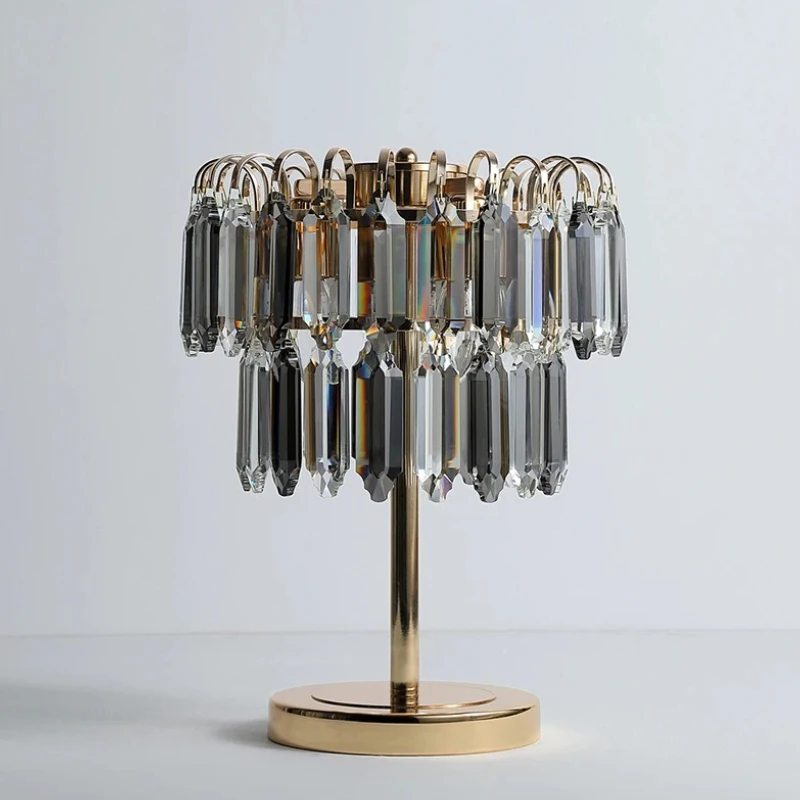 الفرنسية الحديد قاعدة الجدول مصباح طبقة مزدوجة البيضاوي كريستال عاكس الضوء غرفة نوم السرير مطعم غرفة المعيشة جو LED مكتب الخفيفة