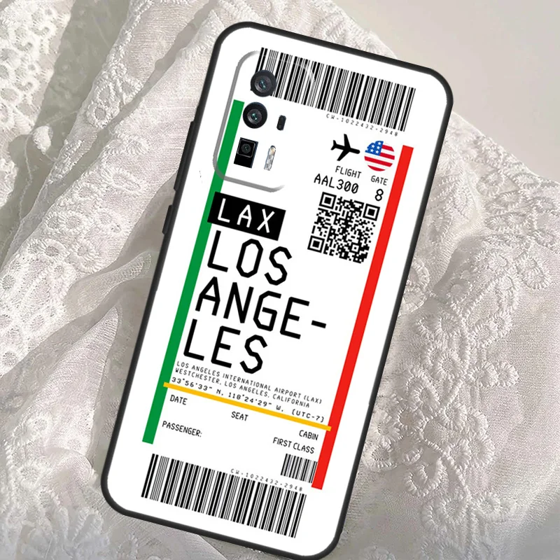 London New York Miami Flight Ticket Case For Xiaomi 14T Pro 13T 12T 11T 13 14 Ultra POCO X6 F6 Pro M6 X3 X5 M5s F3 F5 Cover