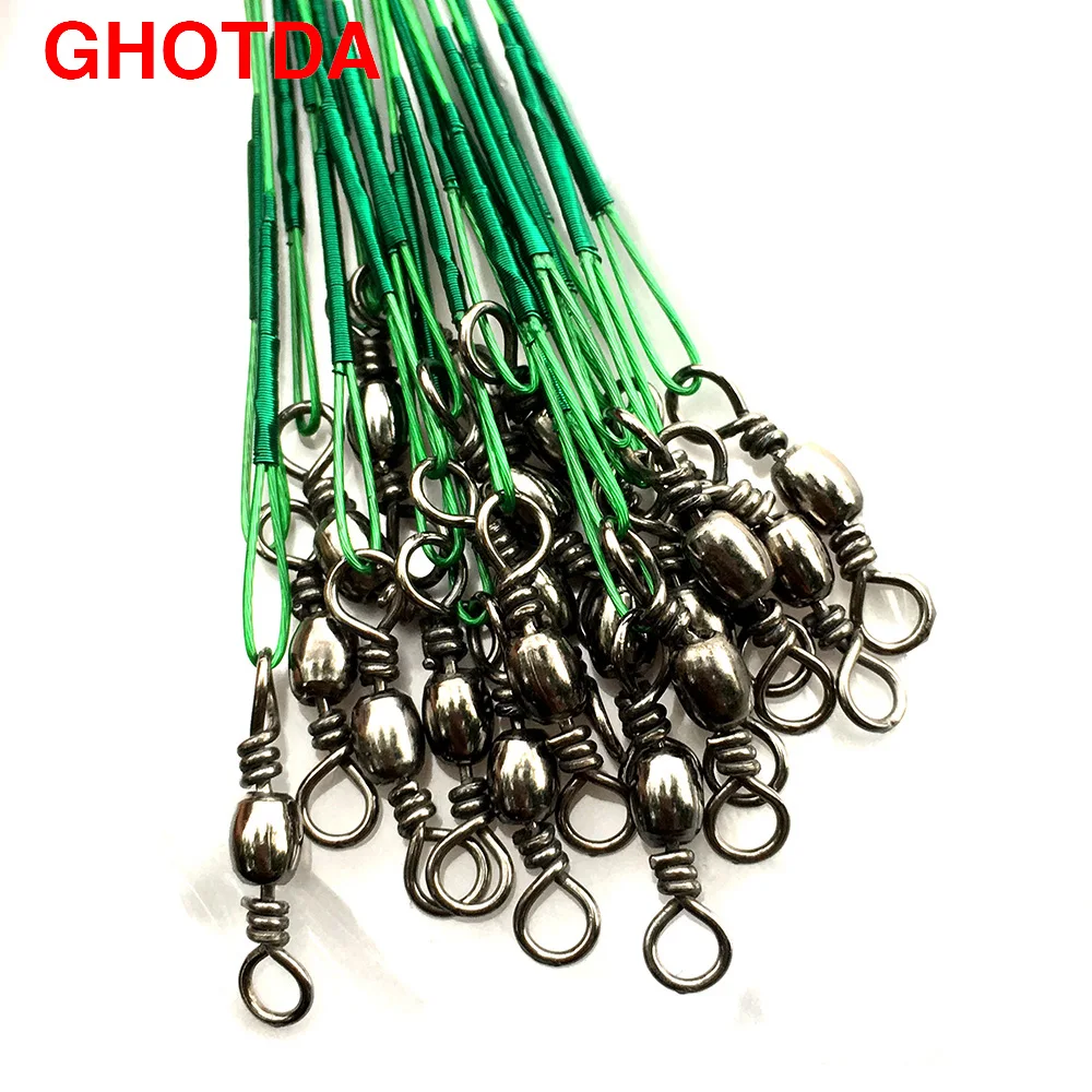 60 pces 15-25cm anti mordida fio de aço líder trelas para o teste de pesca max 13kg com baitholder gancho giratória linha de pesca pike bass