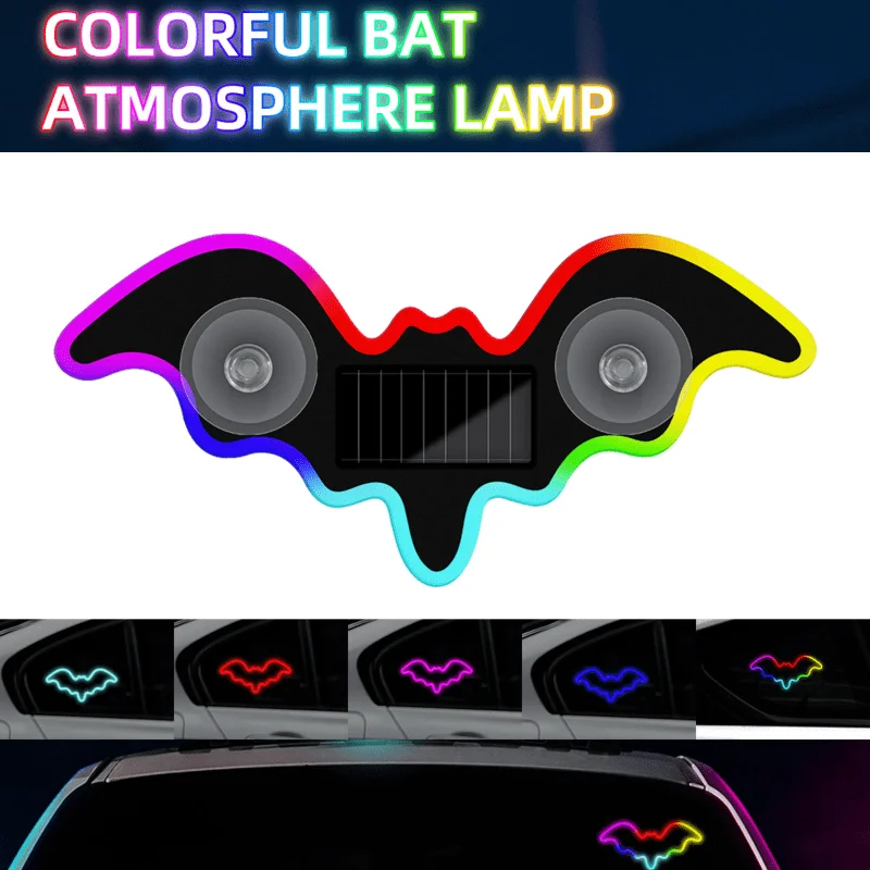 Solar Powered Car Neon Light Wireless Cool Bat Led Ambient Light Suction Cup USB Rechargeable Atmosphere Breathing Decor Lamp