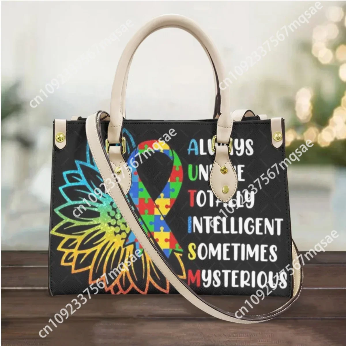 Autism Awareness Leather Handbags Women Casual Tote Shoulder Bag Top-handle Cross Body Bags for Girls Female Bolsa Feminina 2024