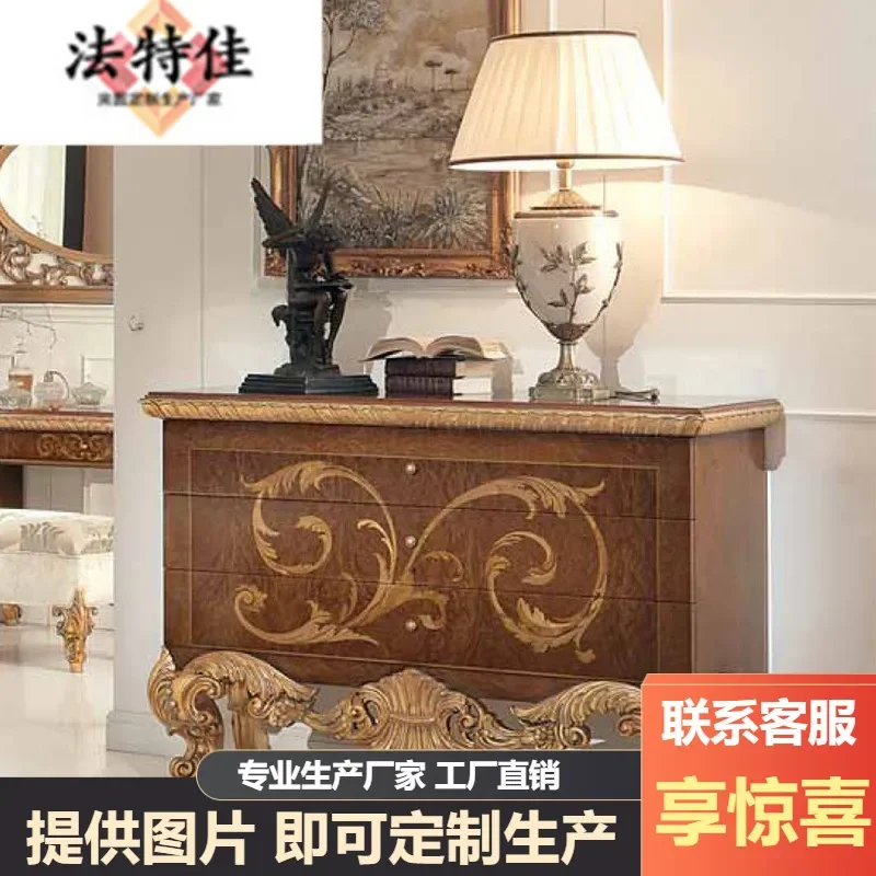 For European Style Solid Wood Carved Lace Cabinet Entrance Console Villa Master Bedroom High TV Stand Dining Sideboard