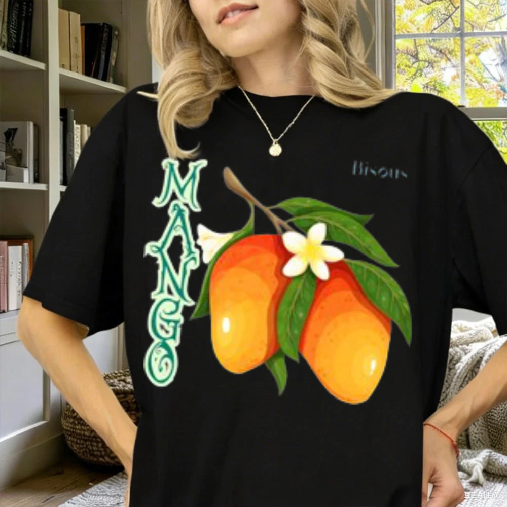 Mango Bisous Women's Organic T-Shirt Fruity Statement Shirt Made From 100 Organic Cotton Sustainable Fashion Gift Idea Tee