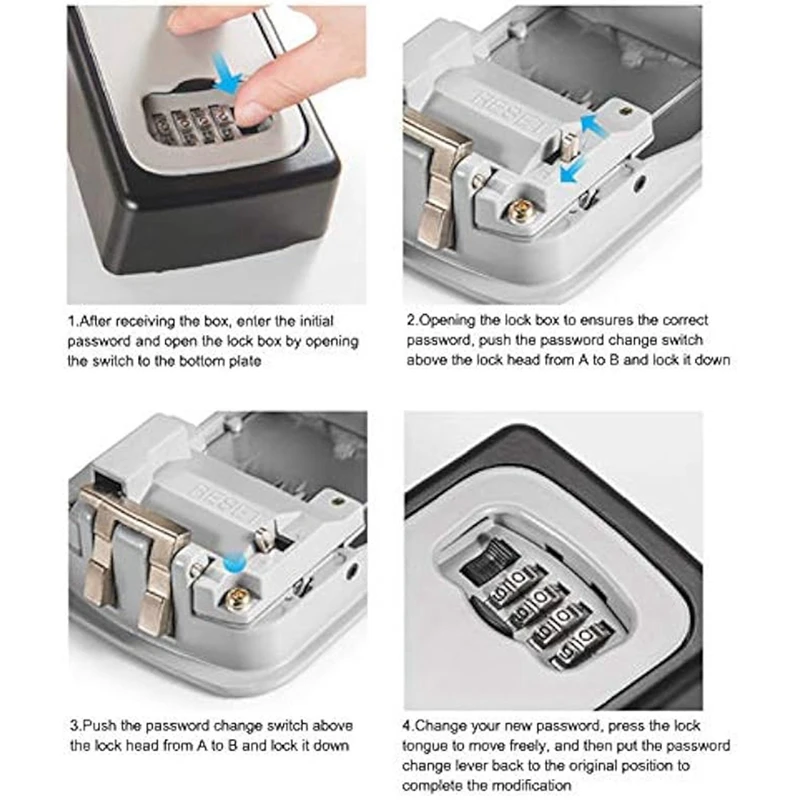 AB15-Key Lock Box ,Wall Mounted Key Lock Safe Box Aluminum Alloy Household, Security Lock Box For Home, Office, Apartment