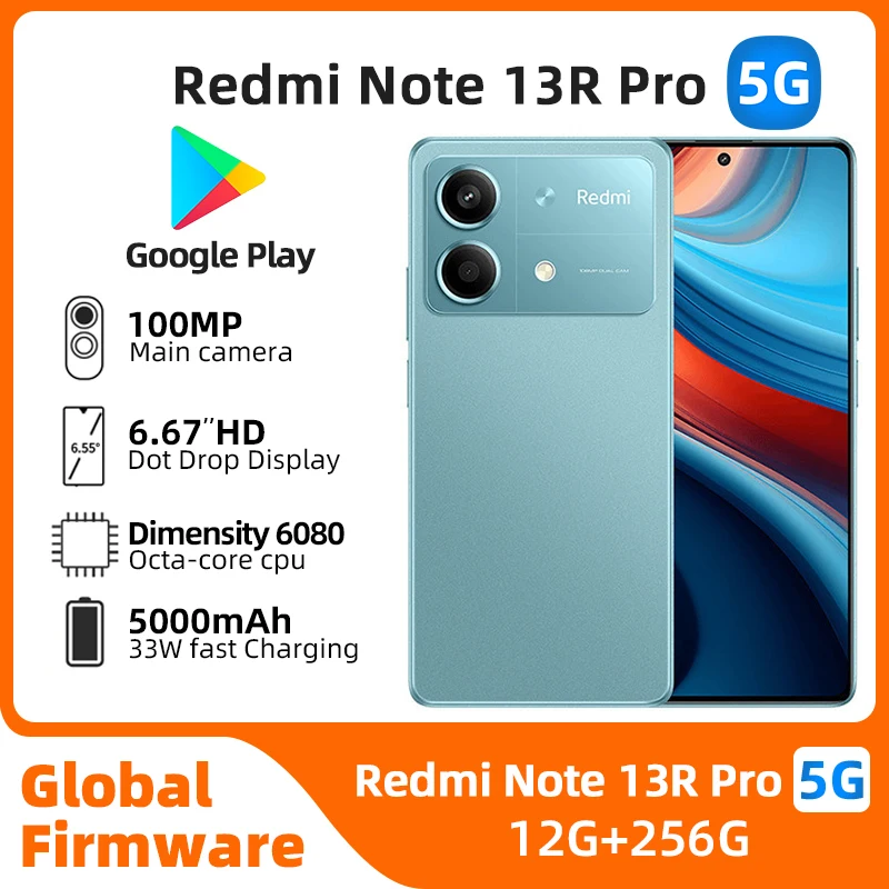 Xiaomi-smartphone Redmi Note 13R Pro, 5G, 256GB, Dimensity 6080, Ultra 140Hz, pantalla LCD, Triple CÁMARA DE 100MP, 5000mAh, usado