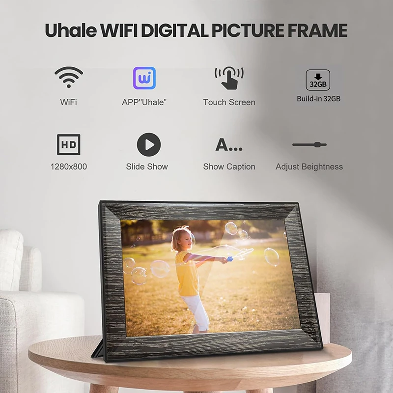 Digital Picture Frame 10.1 Inch 32GB Smart WiFi Digital Photo Frame with 1280x800 Touch Screen Imitation of Wood Texture Frame