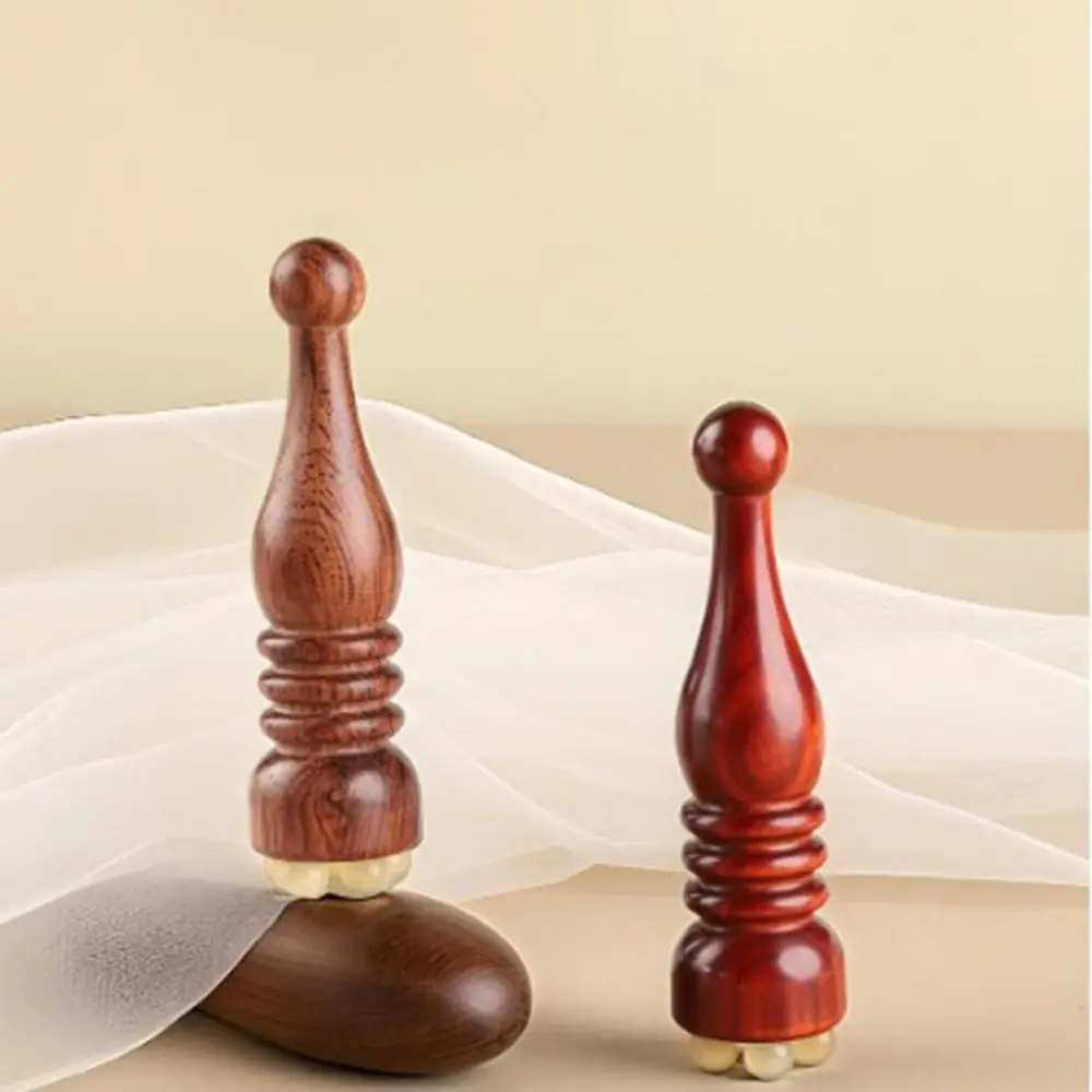 Sandalwood Eye Massage Stick Five Sheep Horn Beads Lotus Seedpod Shape Gua Sha Massager Smooth Surface Reduce Puffiness