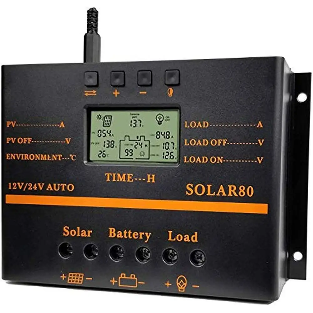 80A PWM Solar Charge Controller 12V 24V 1920W Panel Discharge Regulator USB Output Multip Circuit ABS Shell Anti-Fall Durable