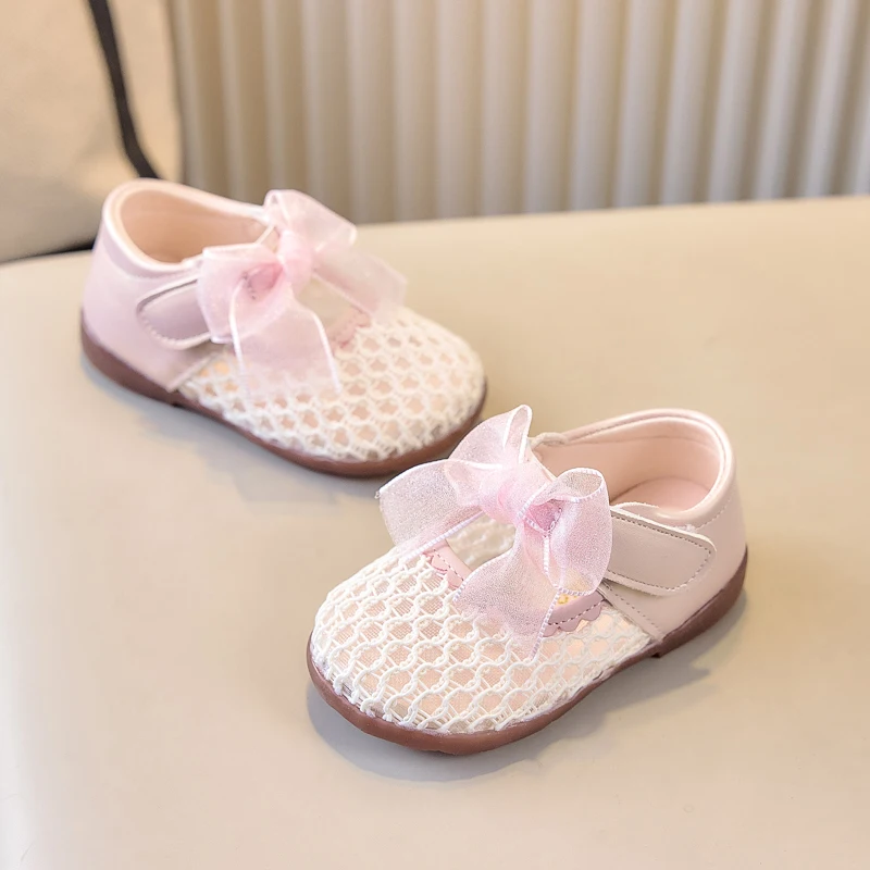 

Детские туфли COMFY KIDS для девочек: розовые сетчатые туфли-принцессы с большим бантом из органзы, на липучке, с мягкой нескользящей подошвой для лета