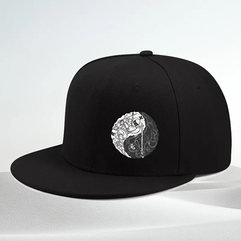 Yin Yang Graphic Snapback Baseball Cap Unisex Adjustable Breathable Flat Brim Casual Hat