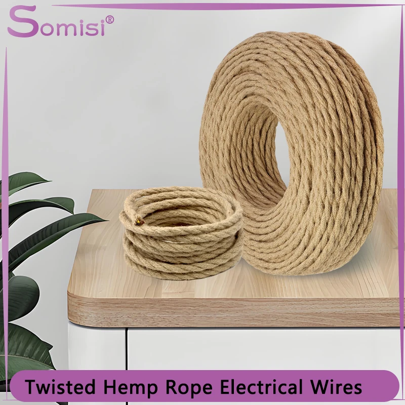 

2Core 3Core Twisted Cable Hemp Rope Electrical Wire 0.5/0.75mm² Retro Style Copper Vintage Lamp Cord Braided Wire Pendant Light