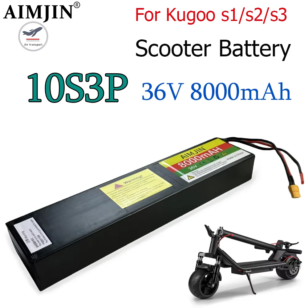 10S3P 36V 8000mAh Li-ion Rechargeable Battery Pack Whit 42V 2A Charger Suitable for Electric Scooter Battery  XT60+JST Plug
