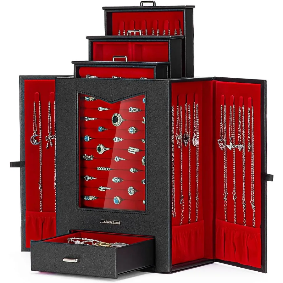 

Homde Jewelry Organizer with Transparent Window Necklace Hooks Gift for Women Jewelry Box Display Case for Necklaces Rings Earr