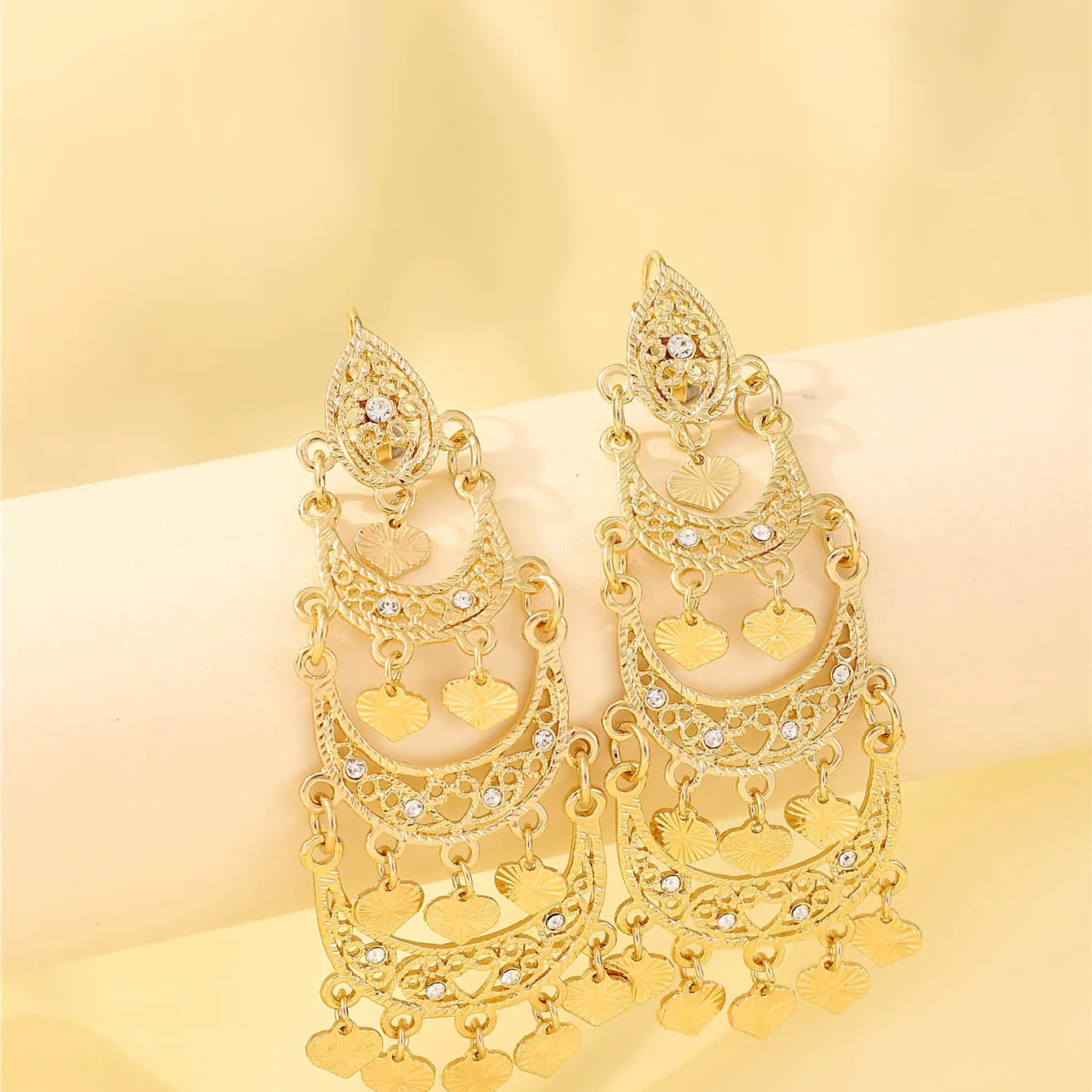 Gilded ladies' earrings Moroccan fashion earrings luxurious dignified Middle Eastern bridal party accessories performancejewelry