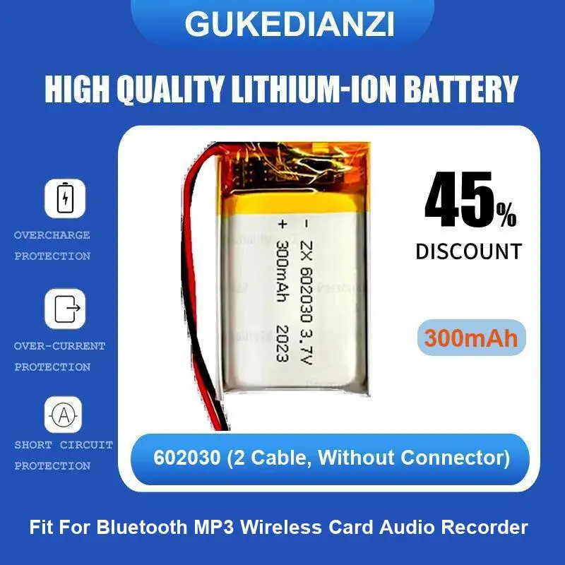 

602030 (2 кабеля, без разъема) Mp3/Mp4 аккумулятор для Bluetooth MP3 беспроводной карты аудиорекордер 300 мАч высокое качество