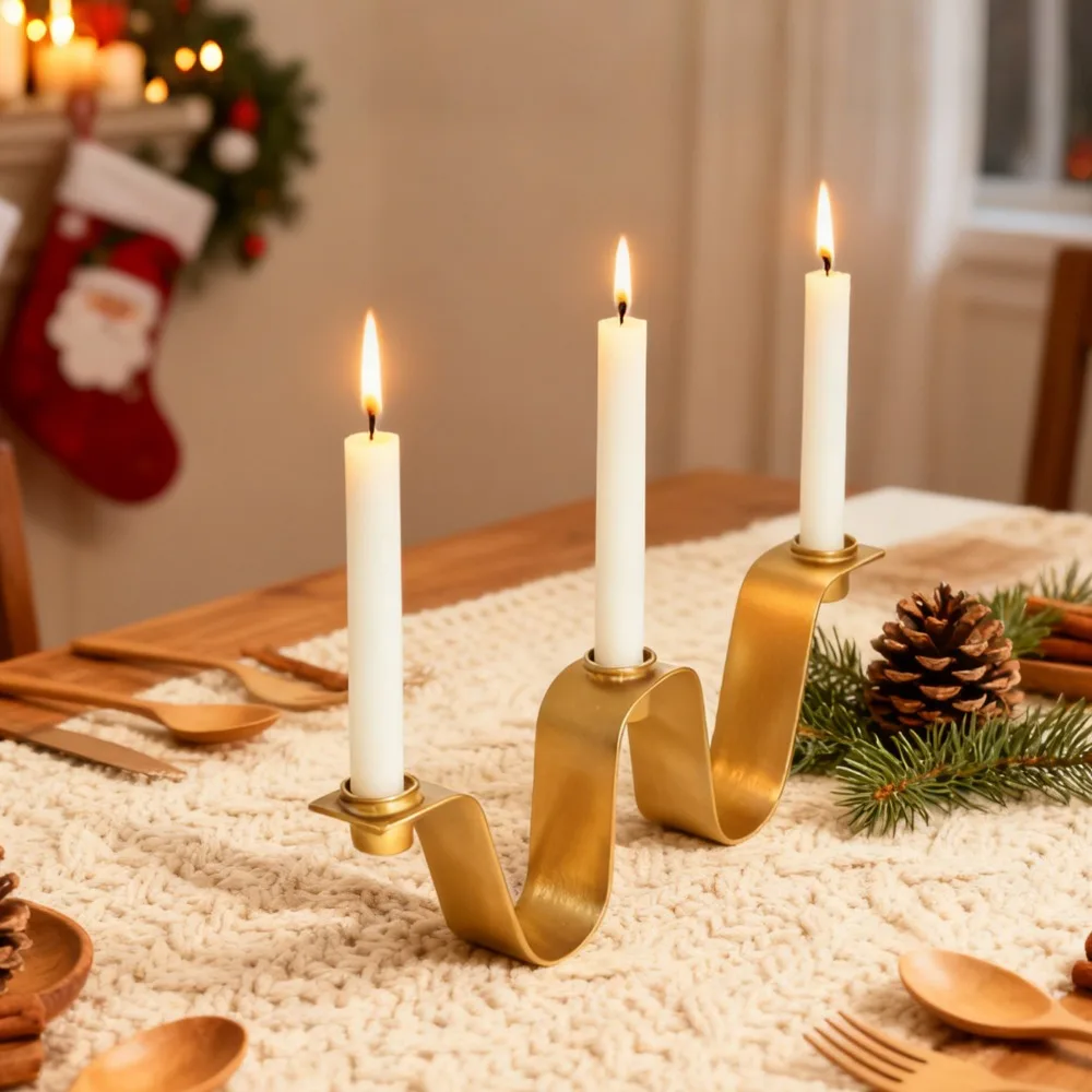European Style Wavy 3‑Arm Taper Candle Holder Metal Candle Stand Wedding Party Table Ornament Home Fireplace Decoration