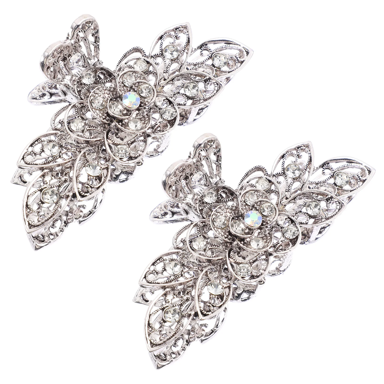 

2pcs Rhinestone Claw Clips Vintage Flower Grip Barrette Durable Women Hair Claw For Wedding Party Banquet Daily Use Hair