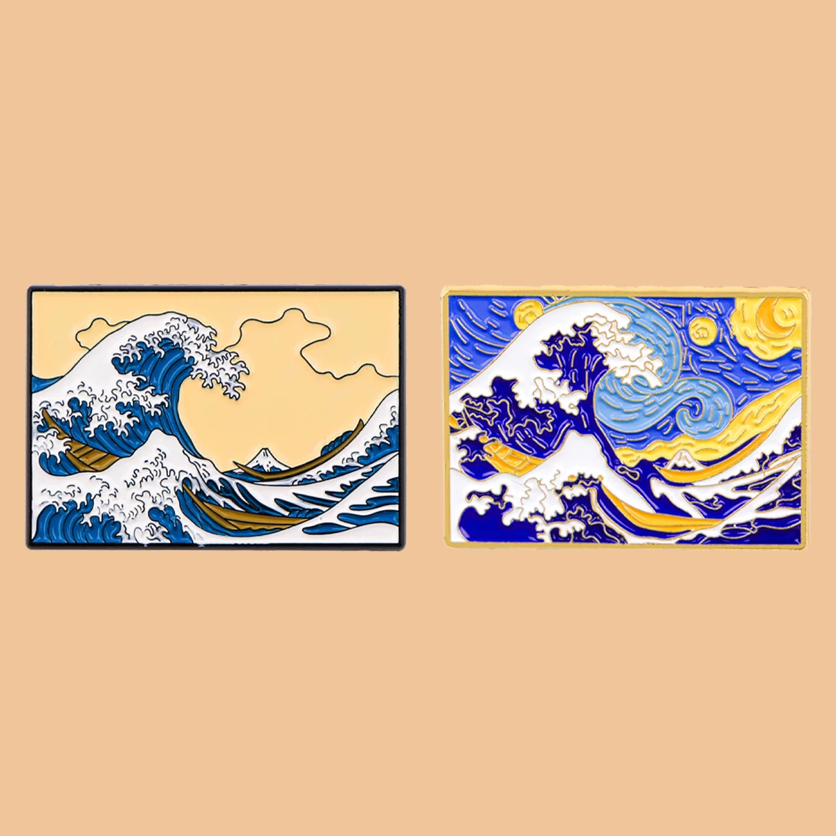 اليابانية موجة الفن المينا دبوس رومانسية اللوحة بروش التلبيب شارة بدبوس على ظهره الملابس والاكسسوارات الأزياء والمجوهرات المشجعين هدية