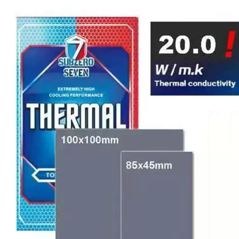 

1pcs SubZero Seven 7 20W/mK Thermal Pad 100x100mm 85x45mm Soft Silicone Heat Dissipation Pad for CPU GPU Motherboard Cooling