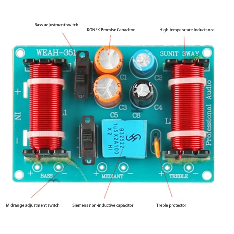 150W Speaker Crossover 3 Way High-Low 4-8 Ohm Frequency Divider for Speaker