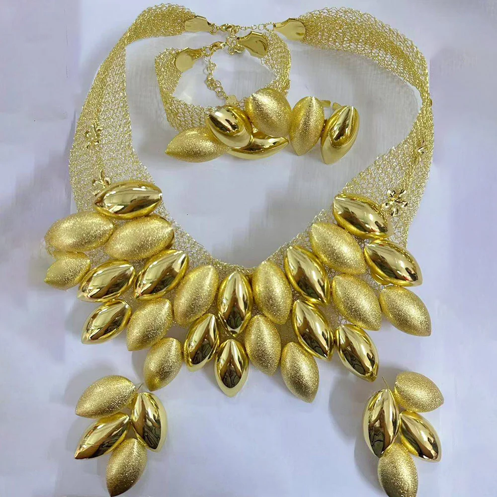 

Gold Color Jewelry Set for Women African Exaggerate Design Necklace and Earrings Bracelet Ring 4Pcs Set for Weddings Bridal Gift