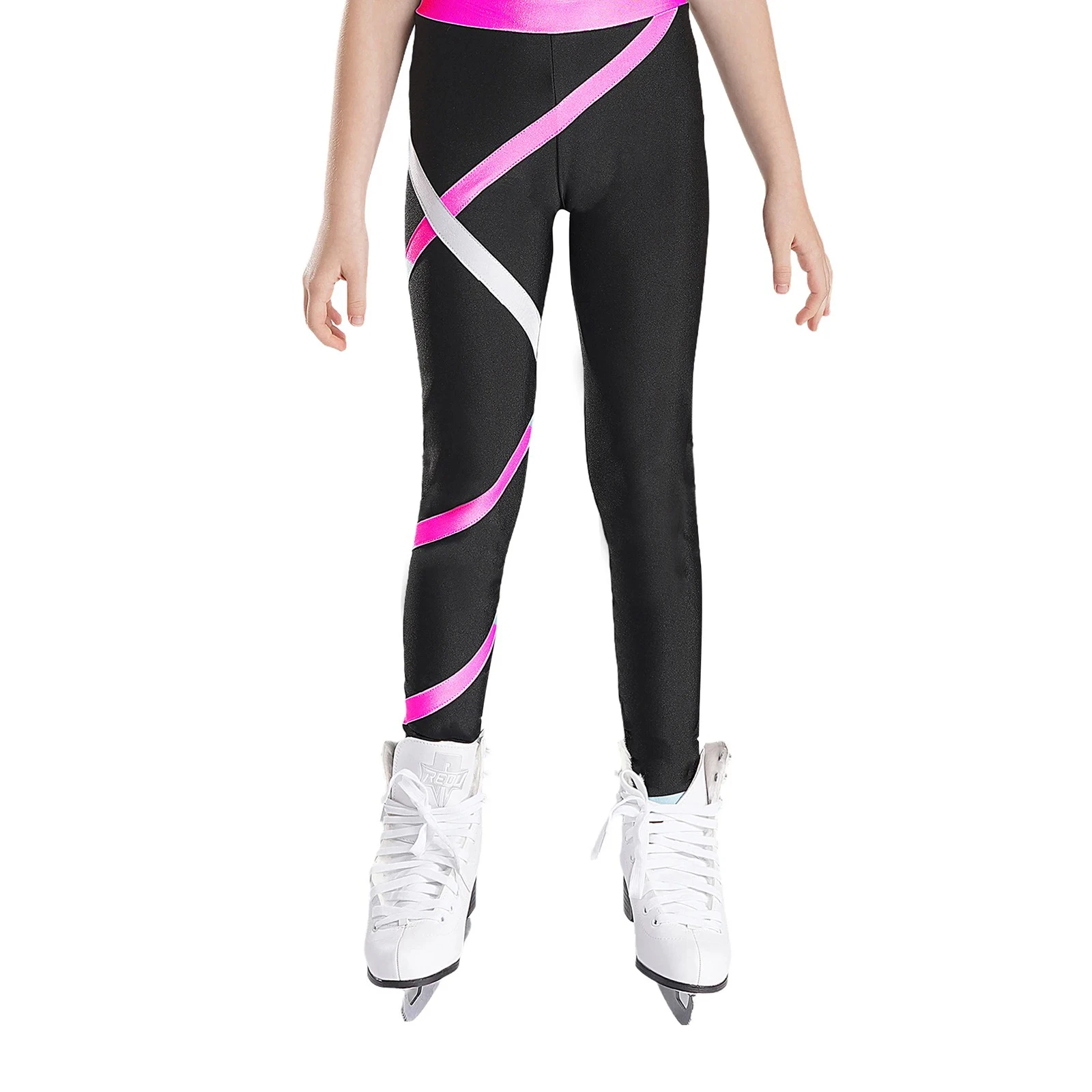 الفتيات الشكل التزلج على الجليد طماق لامعة الراين لامع مخطط الجوارب الأسطوانة التزلج السراويل الاطفال الجمباز السراويل