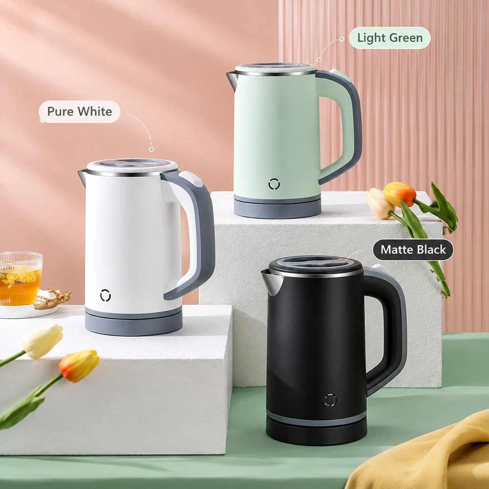 110V 600W Small Portable Household Kettle Electric Heating Kettle 800ml 304 Stainless Steel Material Separate Base for Travel
