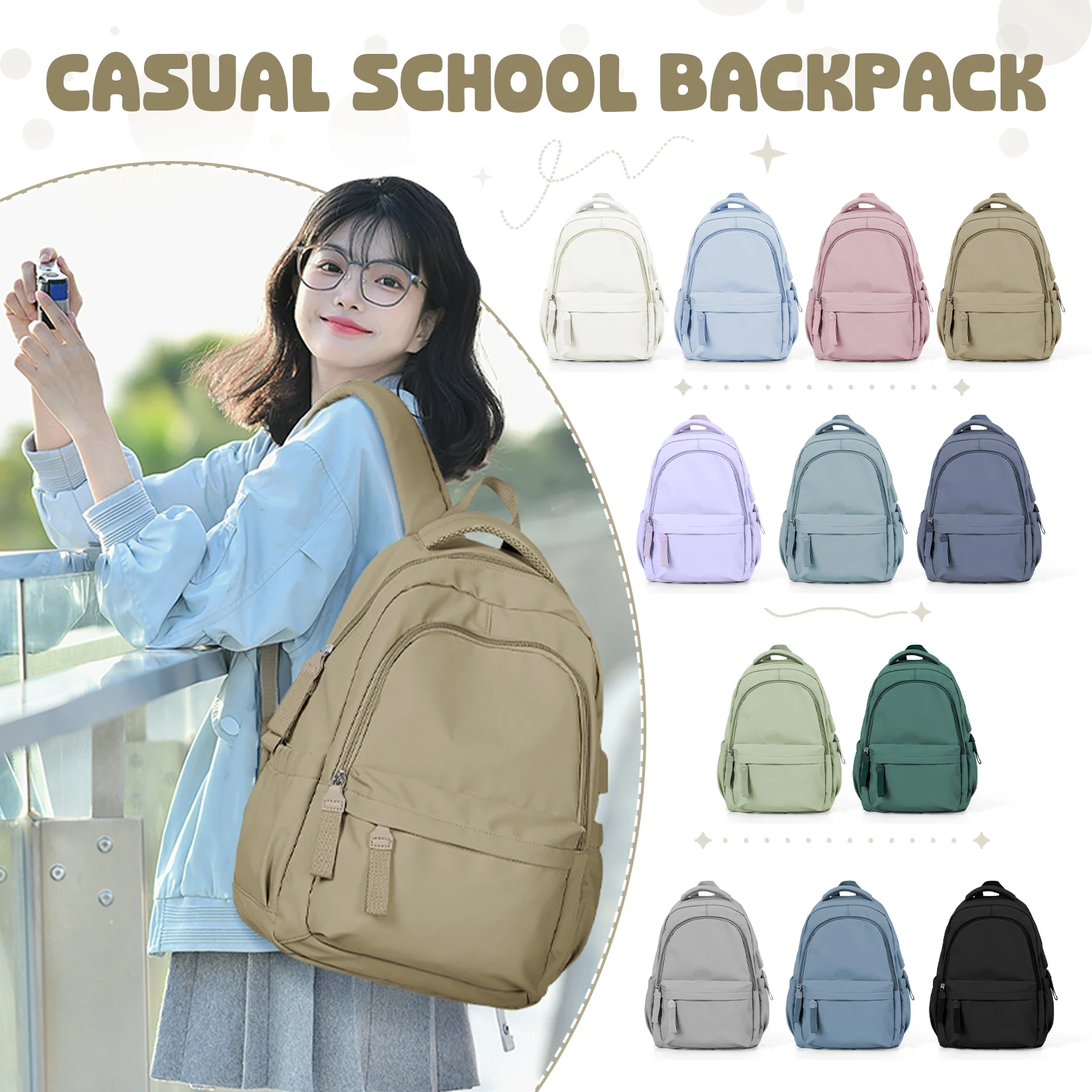 Trendy High School Girls School Backpack - With Multi Pockets - Perfect for Teenage Students, New Design Book Bag for Daily Use