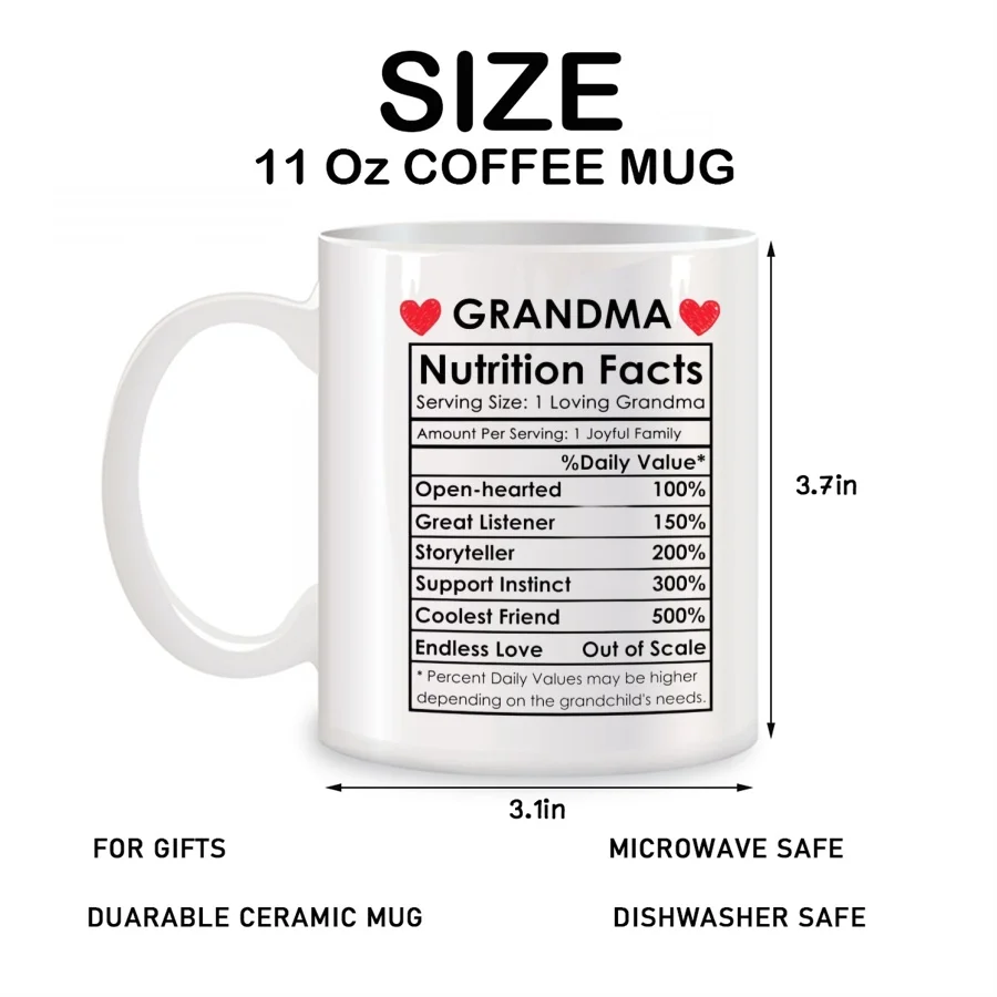 Grandma Nutrition Facts Mugs For Grandmother Mother Nana Birthday Novelty Coffee Ceramic Tea Cups White 11 oz