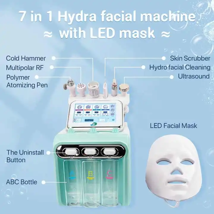 Multi-function 7in1 H2O2 Water Oxygen Facial Beauty Machine with Mask  Face Lifting Dermabrasion Device Skin Scrubber Facial Spa