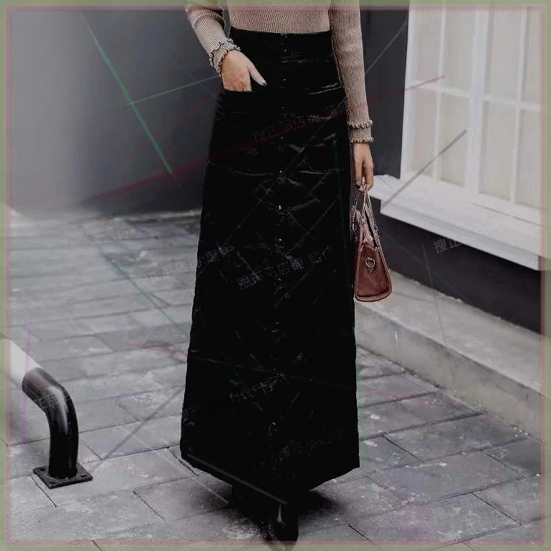 Winter Thickened Long Cotton down Skirt Bike Riding Knee Pads Warm Women's A-Line Skirt Mid-Length Neutral Style for Cycling