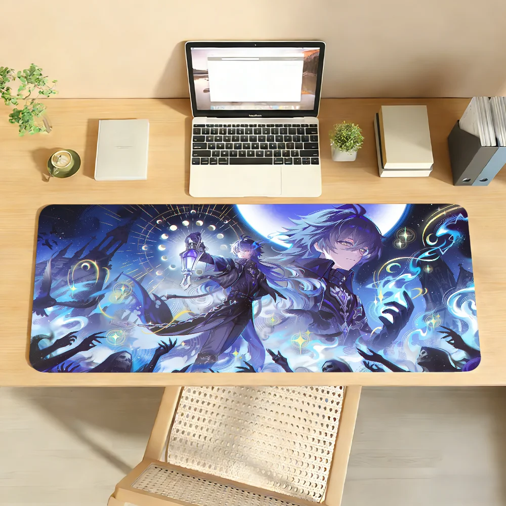 XXL Silver-gray Hair Purple Eye Lamp Guardian Gentleman Gaming Mouse Pad Non-Slip Rubber Lock Edge Oversized Desk Mat