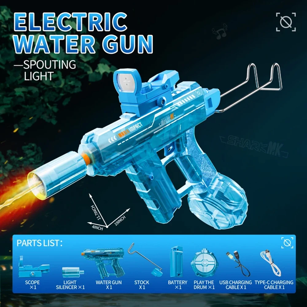 

New UZI Simulated Flame Electric Water Gun for Kids High Pressure Automatic WatergunChildren Summer Outdoor Beach water gun Toy