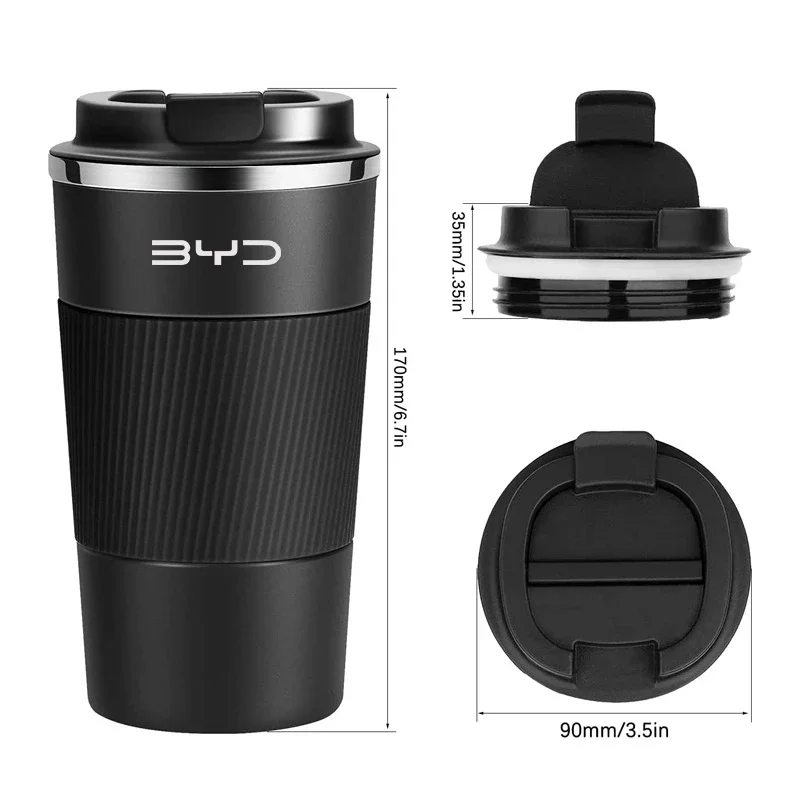 Fotografia 5: Copo de café de aço inoxidável caneca de escritório copos de água do carro para byd atto 3 yuan mais canção mais dmi golfinho selo tang han qin f3 e6 ato