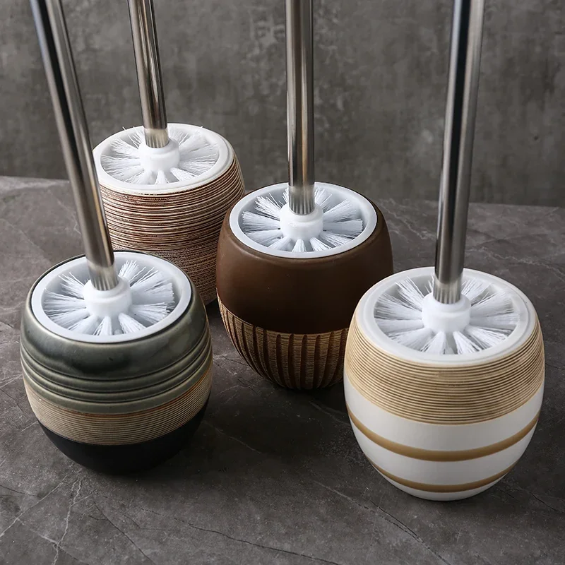 Retro Round Ceramic Toilet Brush & Holder Set Cleaning Tool Circle Base Cream Series ceramics Bathroom Decor Accessories Stainle