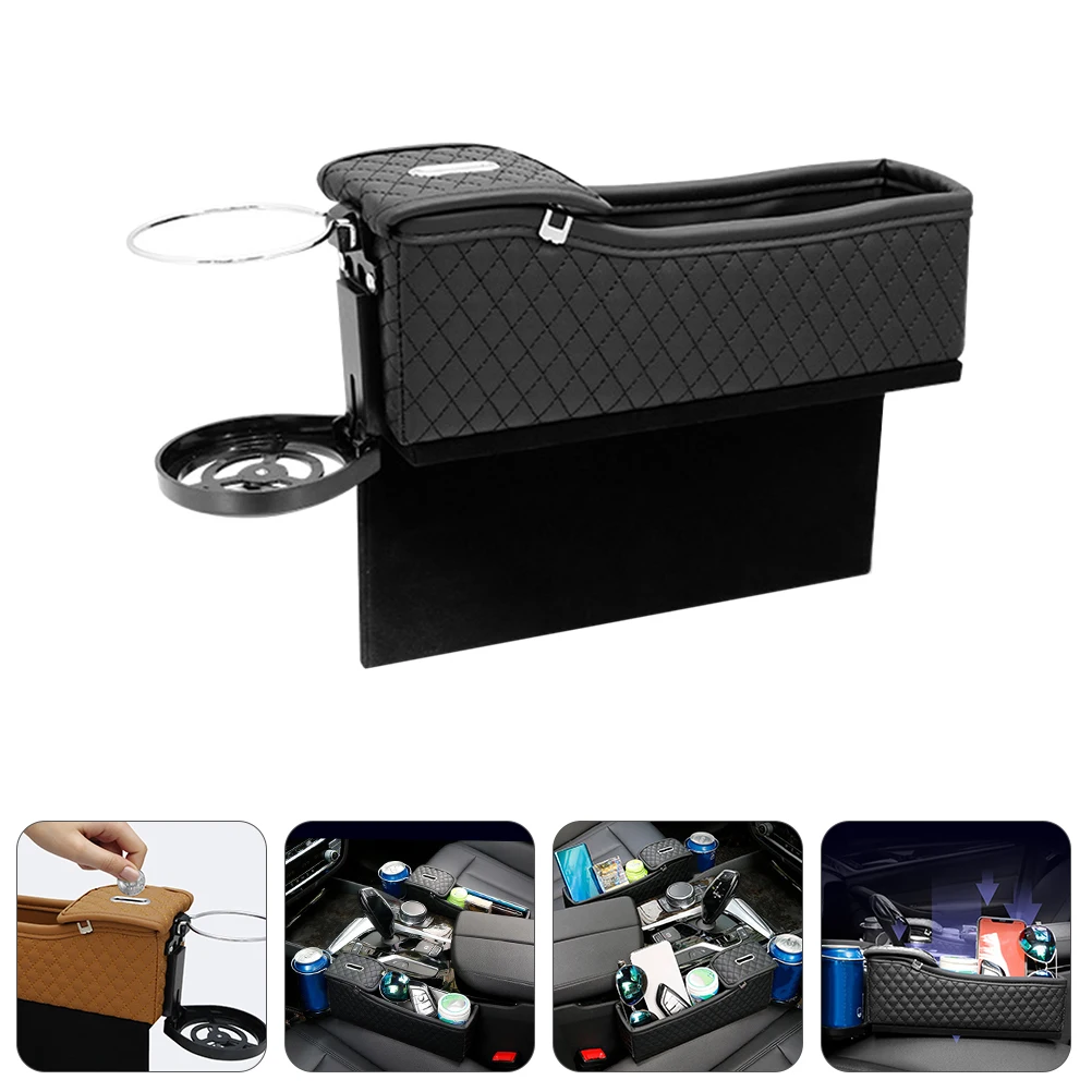 

1 pc Car Storage Box Front Seat Gap Organizer Expandable Wooden Console Organizer for Phones Cables Sunglasses Black