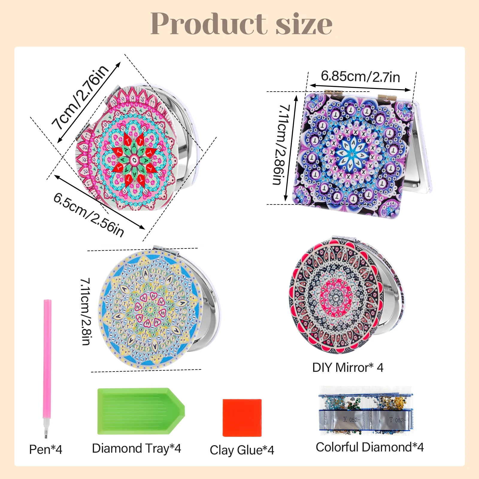 4 قطع مرآة مكياج محمولة يمكنك صنعها بنفسك مجموعة مرآة جيب مطلية بالألماس قابلة للطي على الوجهين للفتيات والأطفال والنساء #2