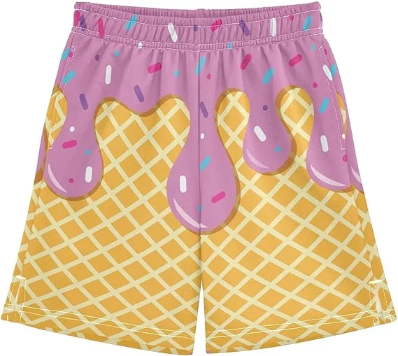 Hot-selling Fashion Series Popular Ice Cream Pattern Seaside Cool Shorts Quick-drying Men's and Women's Same Leisure Shorts Moto