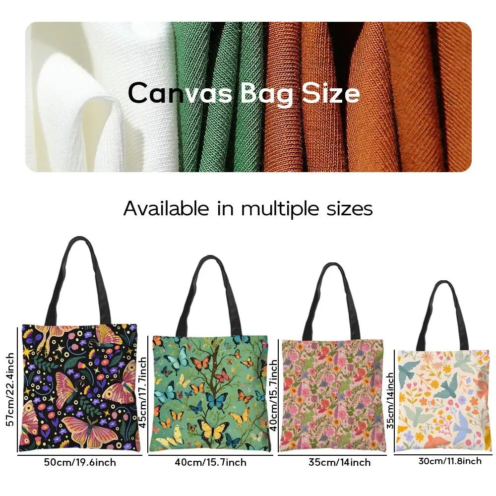 Storage Bags Pattern Tote Bag Aesthetic Canvas Shoulder Bag Lightweight Shopping Bag Natural Flowers And Animals pattern