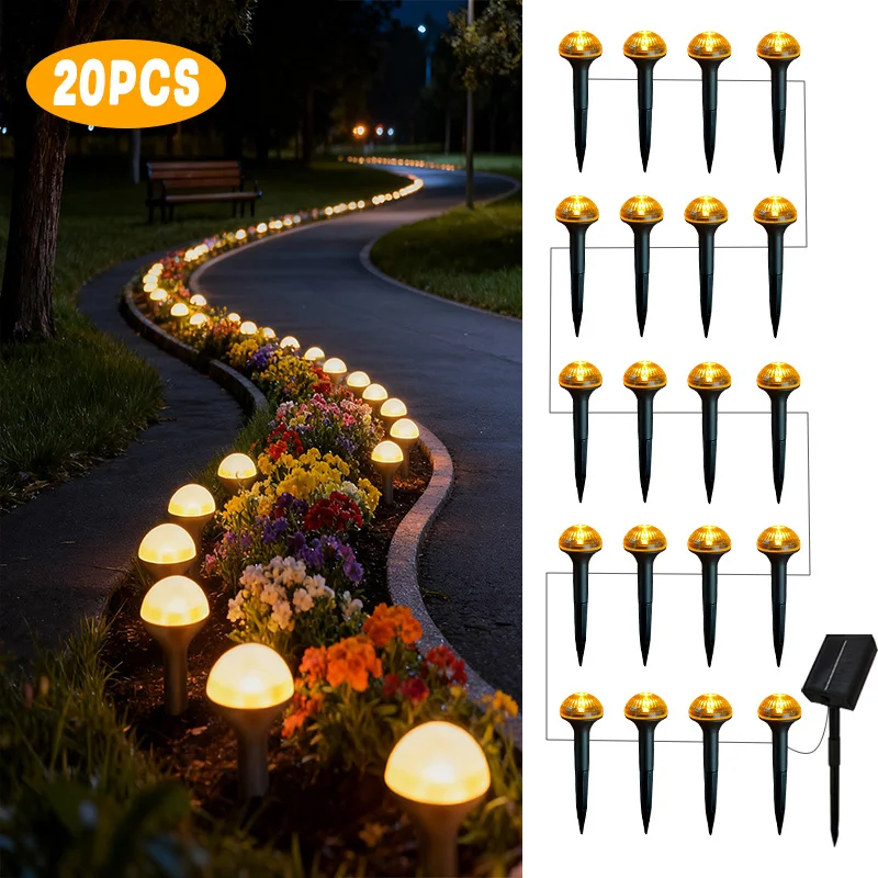 Upgrade Version 1 Comes with 10/20 Solar Garden Lights and Solar Mushroom-Shaped Corridor Lights. It Has 8 Lighting Modes and a Waterproof Rating of IP44. It Is Suitable for Use in Lawns, Courtyards, Gardens, Villas, Sidewalks, Camping, Christmas Dec - view 5