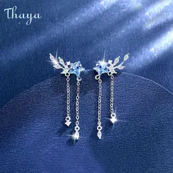 Thaya S925 Sterling Silver Women Earrings Blue Crystal Pendant Earring Dangle for Women Eleagnt Female Fine Jewelry Girl Gifts