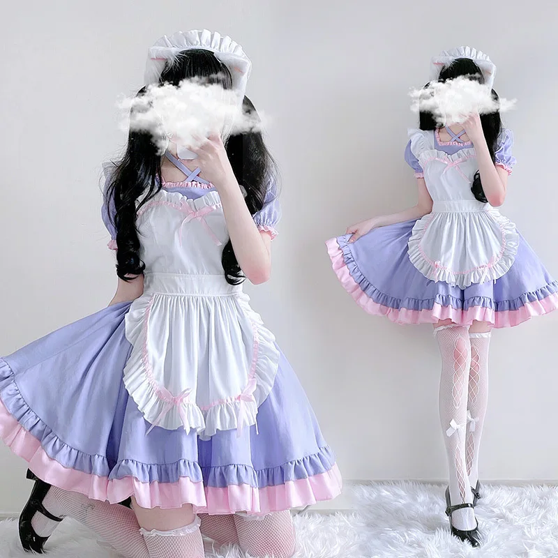 Traje de sirvienta japonesa en blanco y negro, disfraz de Anime, vestido de Lolita, falda de cómic Sexy bonita