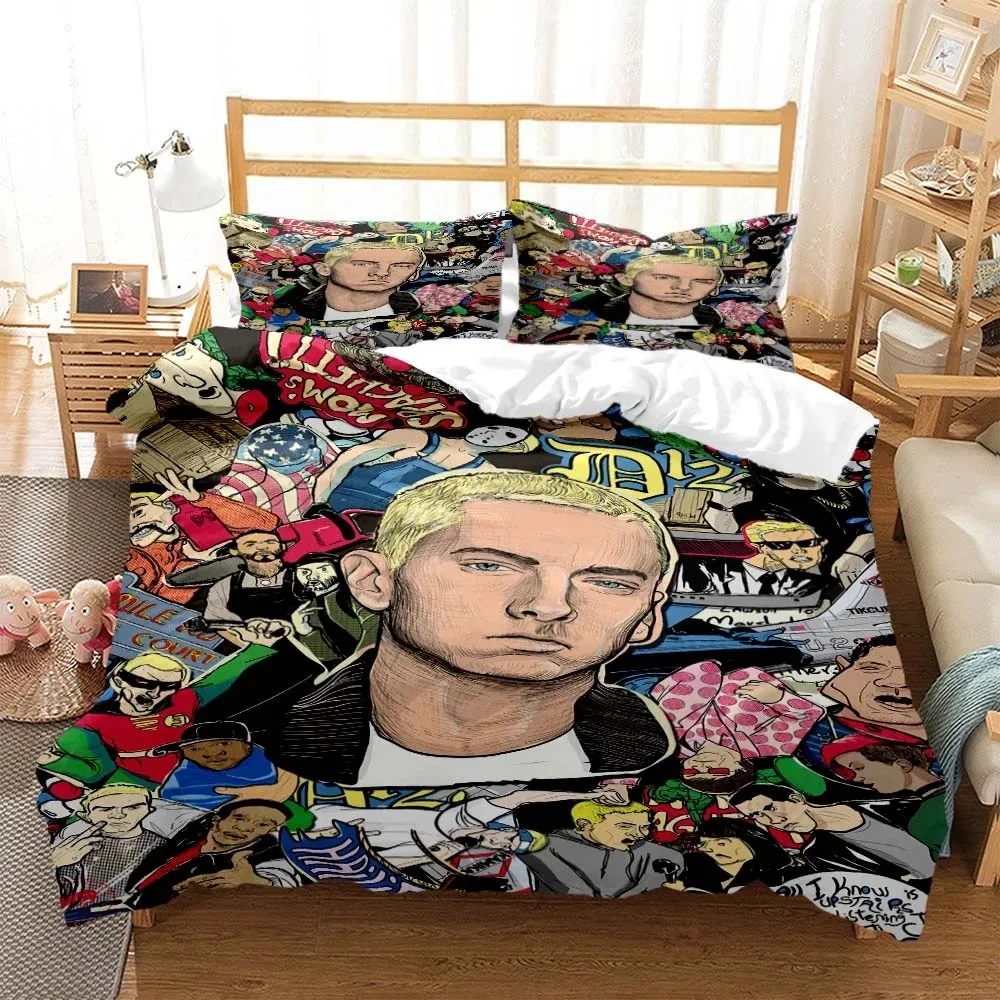 Ropa de cama con estampado 3D de Hip-hop Sänger Eminem, funda nórdica, juego de cama Queen, juego de cama tamaño King personalizado suave y cómodo