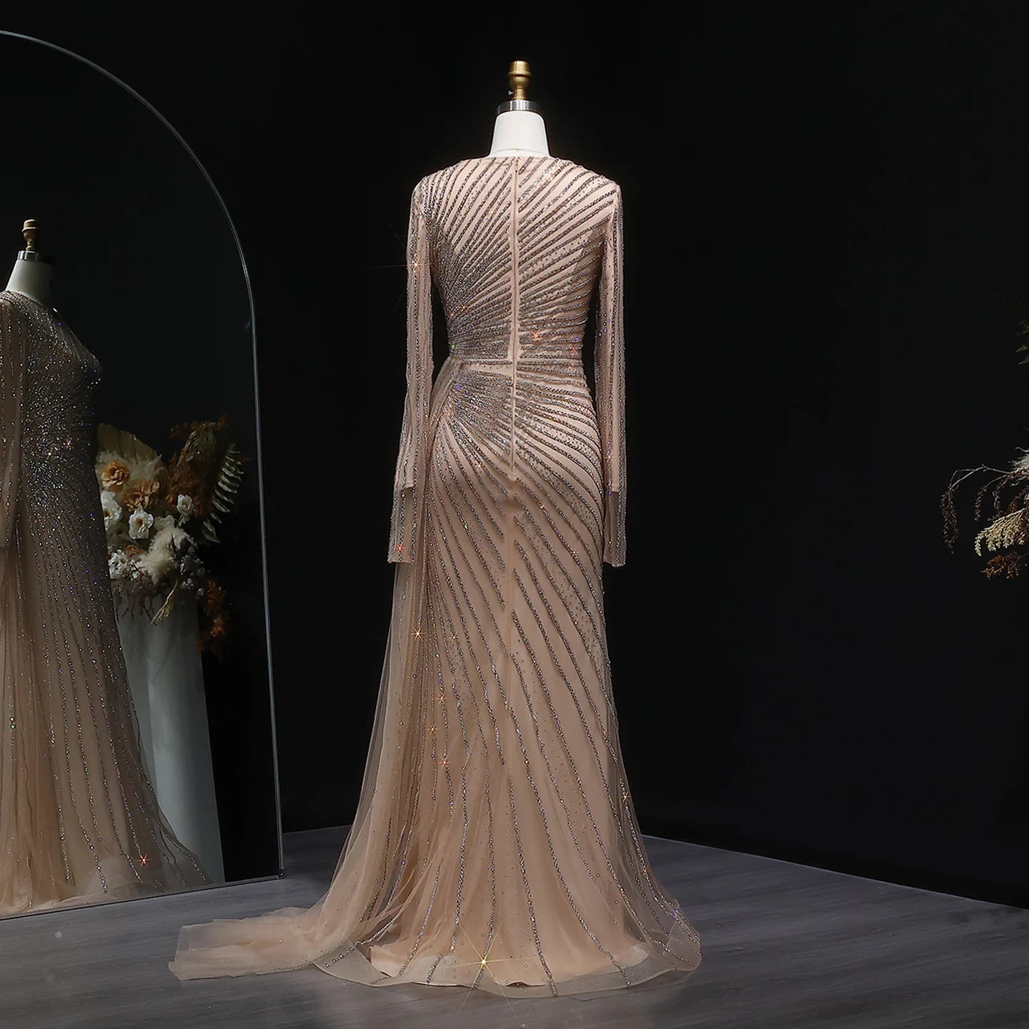 Sharon Said Luxuriöses Graublaues Meerjungfrauen-Abendkleid mit Seitenrock in Roségold für Damen, Hochzeitsfeierkleid 2026 SS113 Maßanfertigung – Detail 10