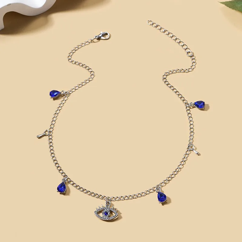 Collana di cristallo di moda blu gotico malocchio per le donne Elegante collana con pendente a goccia d'acqua Semplice regalo di gioielli girocollo per ragazza Boho