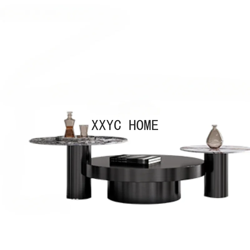 

Кофейный столик с итальянской каменной тарелкой, круглые стены, роскошная дизайнерская модель для гостиной из нержавеющей стали, креативная мебель