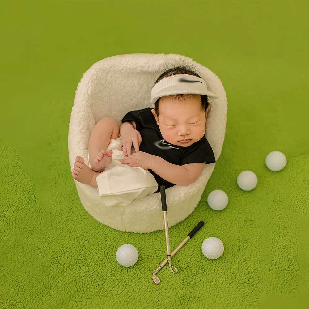 Clothes for Baby Boy Short Sleeve Pants Knitted Hat Sports Set Golf  Club Photography Props Studio Golf Sports Photoshoot Theme